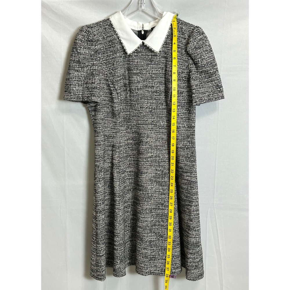 Karl Lagerfeld Paris Tweed Mini Dress Black Whte Faux Pearl Short Puff Sleeve 12 - Picture 5 of 16